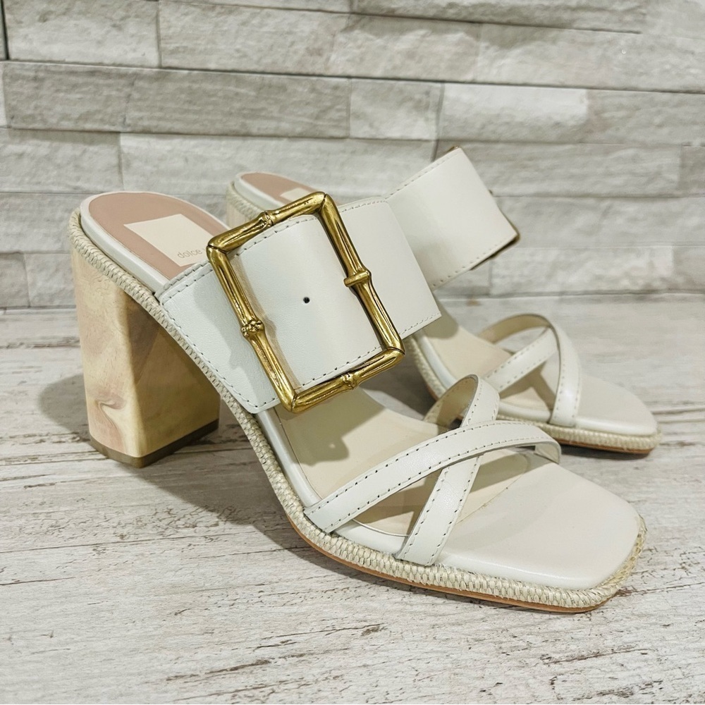 Dolce Vita White Sandals with Gold Buckle